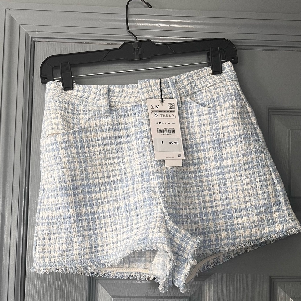 Zara Light Blue Tweed Shorts